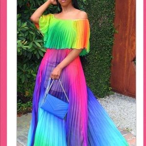 Rainbow Off The Shoulder Dress